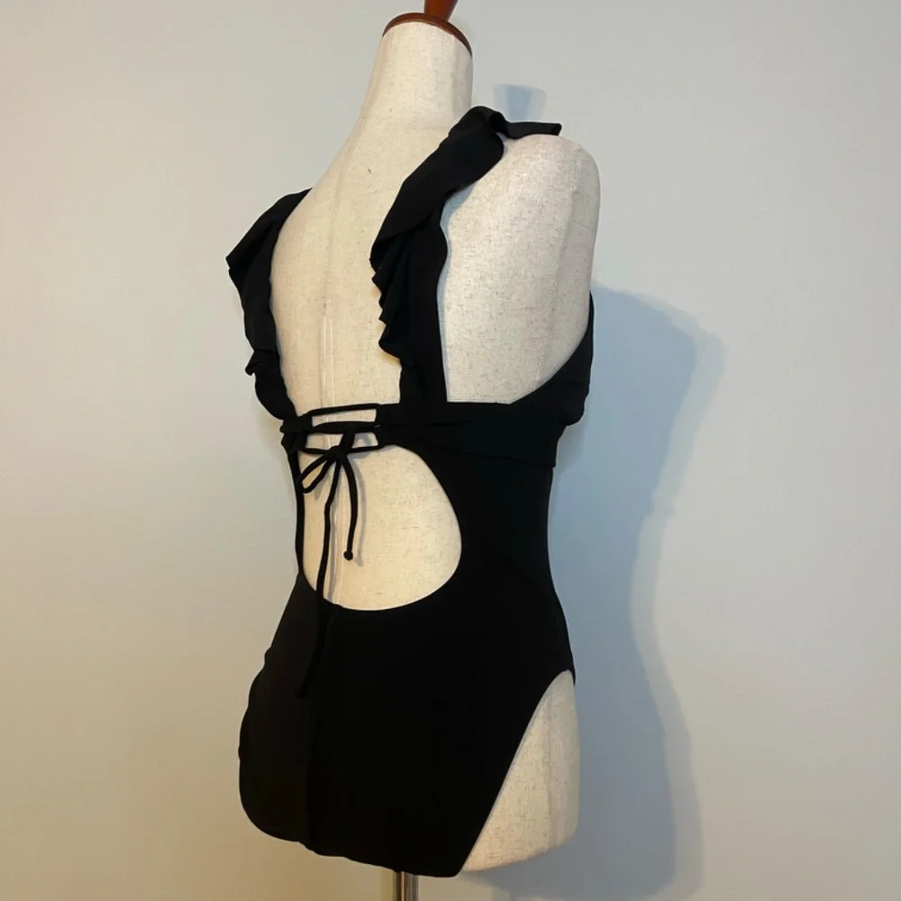 Robine Piccone Lina Ruffle V- Neck One-Piece Swimsuit - Size 10 - Picture 8 of 12